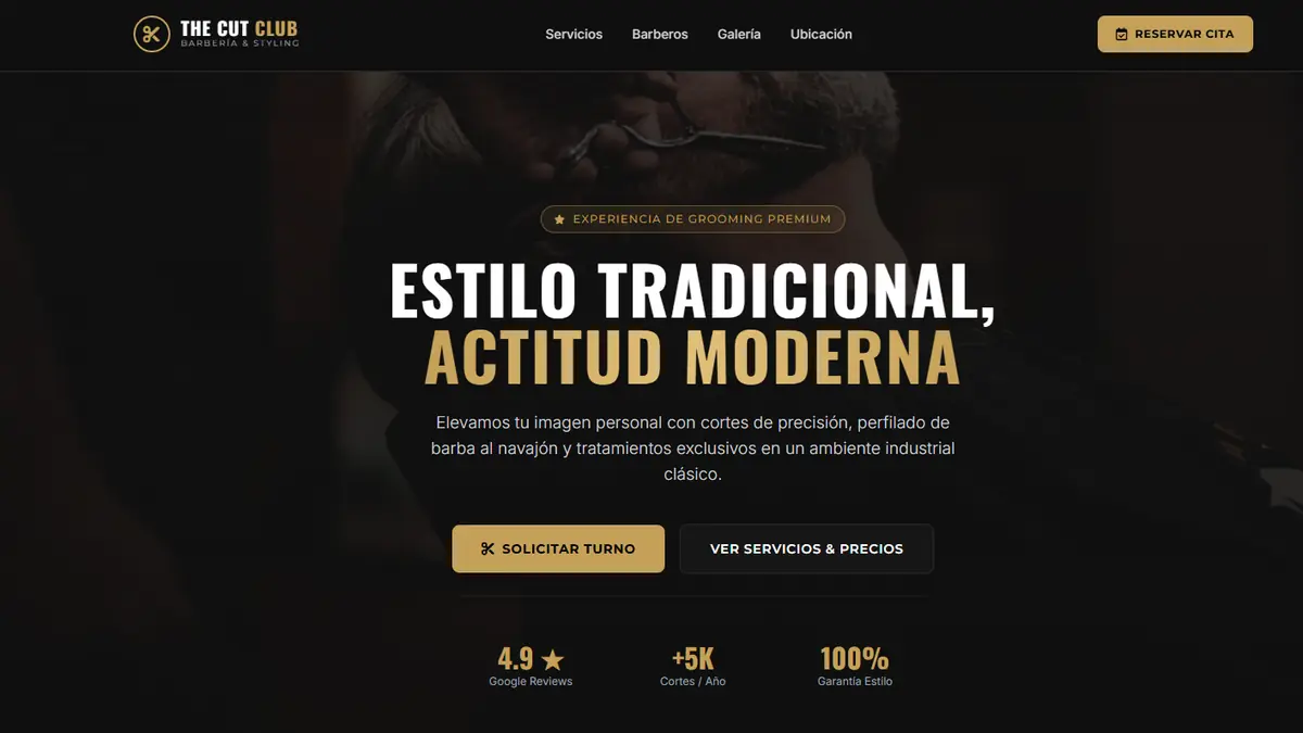 Modelo de página para barbería: The Cut Club