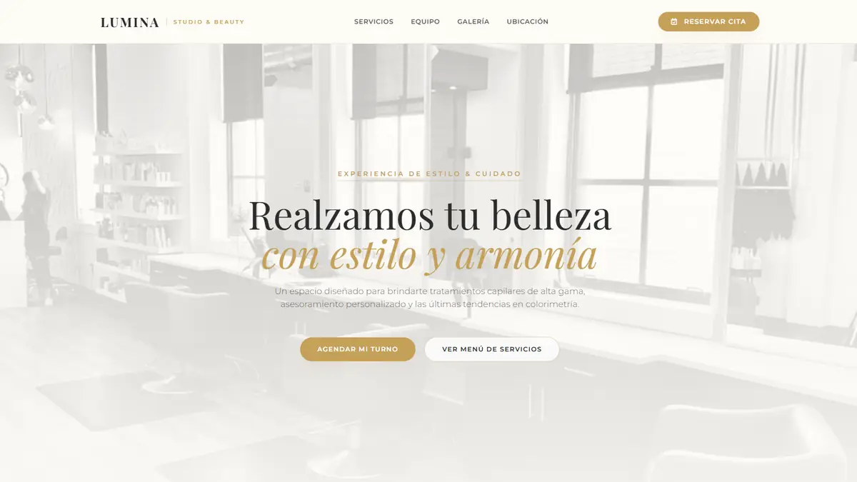 Modelo de página para peluquería: Lumina